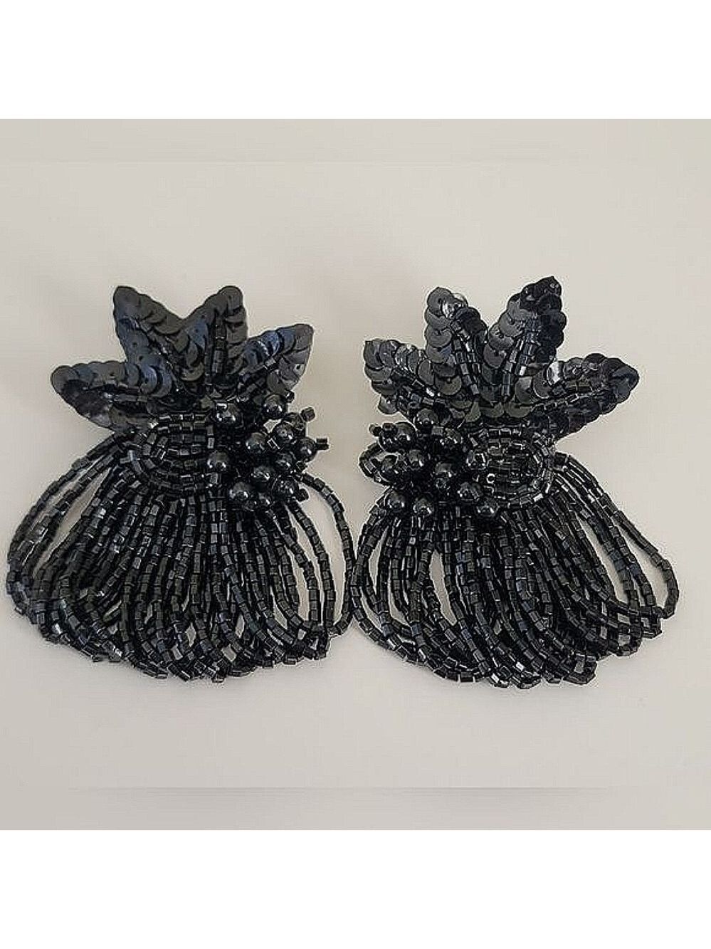 Vintage Earrings Black Sequin Gatsby #452